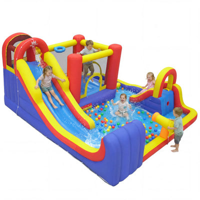 7-in-1 Outdoor Bounce House with Dual Slides and 680W Blower