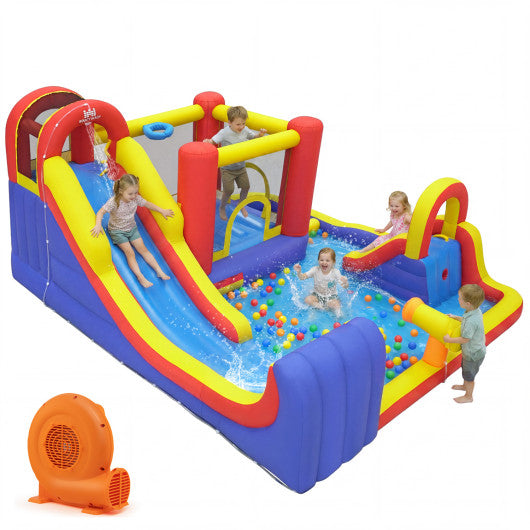 7 in 1 Outdoor Inflatable Bounce House with Water Slides and Splash Pools with 750W Blower