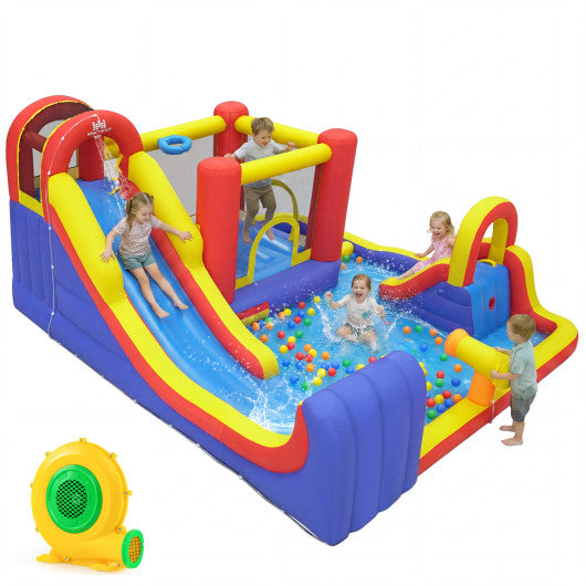 7 in 1 Outdoor Inflatable Bounce House with Water Slides and 680W Blower