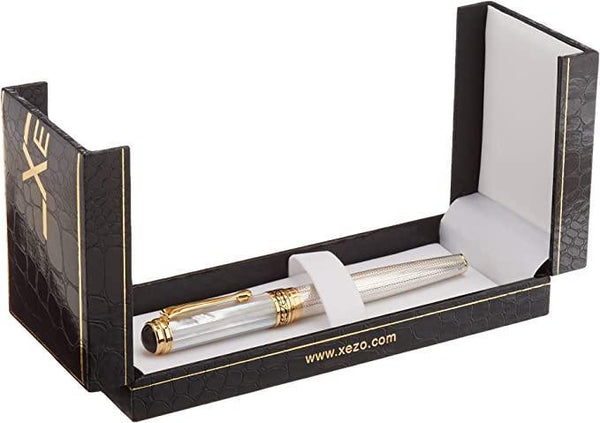 Maestro® 925 Sterling Silver Fountain Pen (Medium Nib) - White Mother of Pearl Cap - Gifts for You 'n Me
