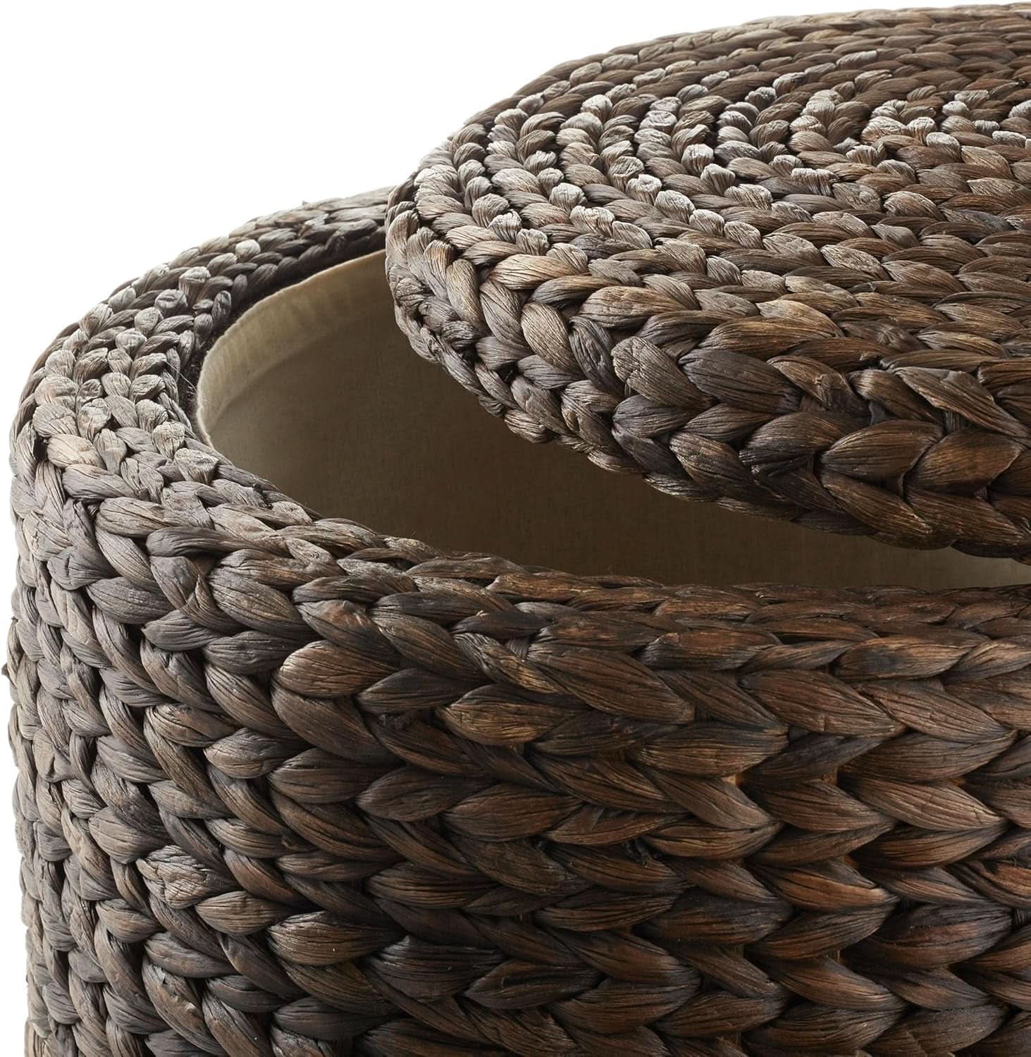 Espresso Handwoven Water Hyacinth Seventeen Inch Ottoman