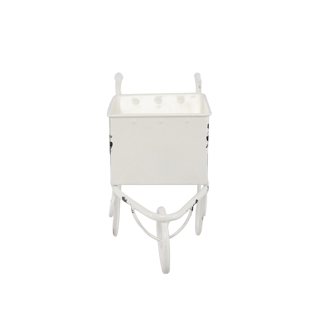11.5x4x7' White Metal Decorative Disressed Wheelbarrow Planter, Tabletop Decor