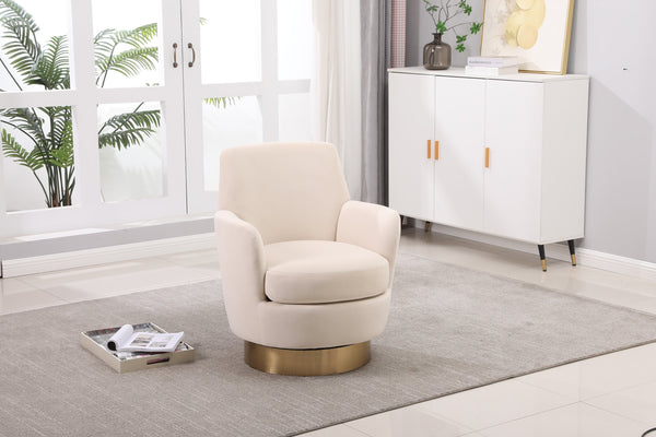 Beige Orange Velvet Swivel Barrel Chair