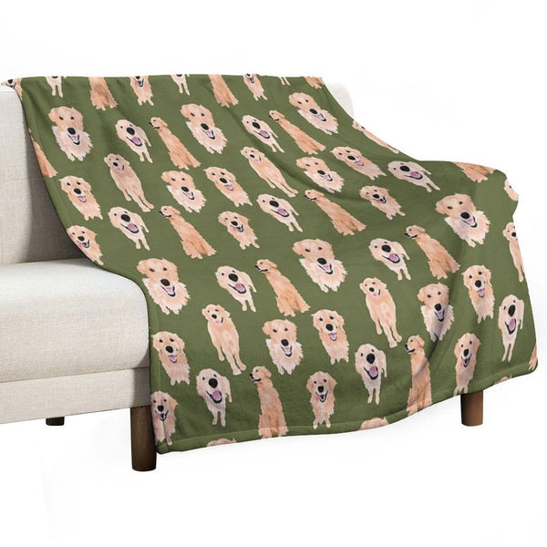Golden Retrievers Olive Quick-dry Throw Blanket