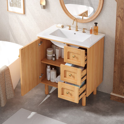 30 Inch Bathroom Vanity with Ceramic Sink, Bathroom Vanity with 3 Drawers, 1 large Soft Closing Door,  Farmhouse Bathroom Storage Cabinet , Ideal for Home
