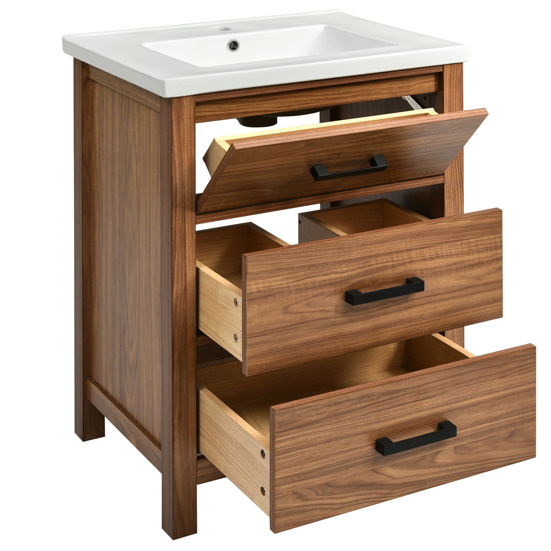 24'' Bathroom Vanity with Ceramic Basin Sink, Modern Bathroom Storage Cabinet with 3 Drawers, Freestanding Bathroom Vanity Cabinet with Single Sink (Same as SW000108AAP)