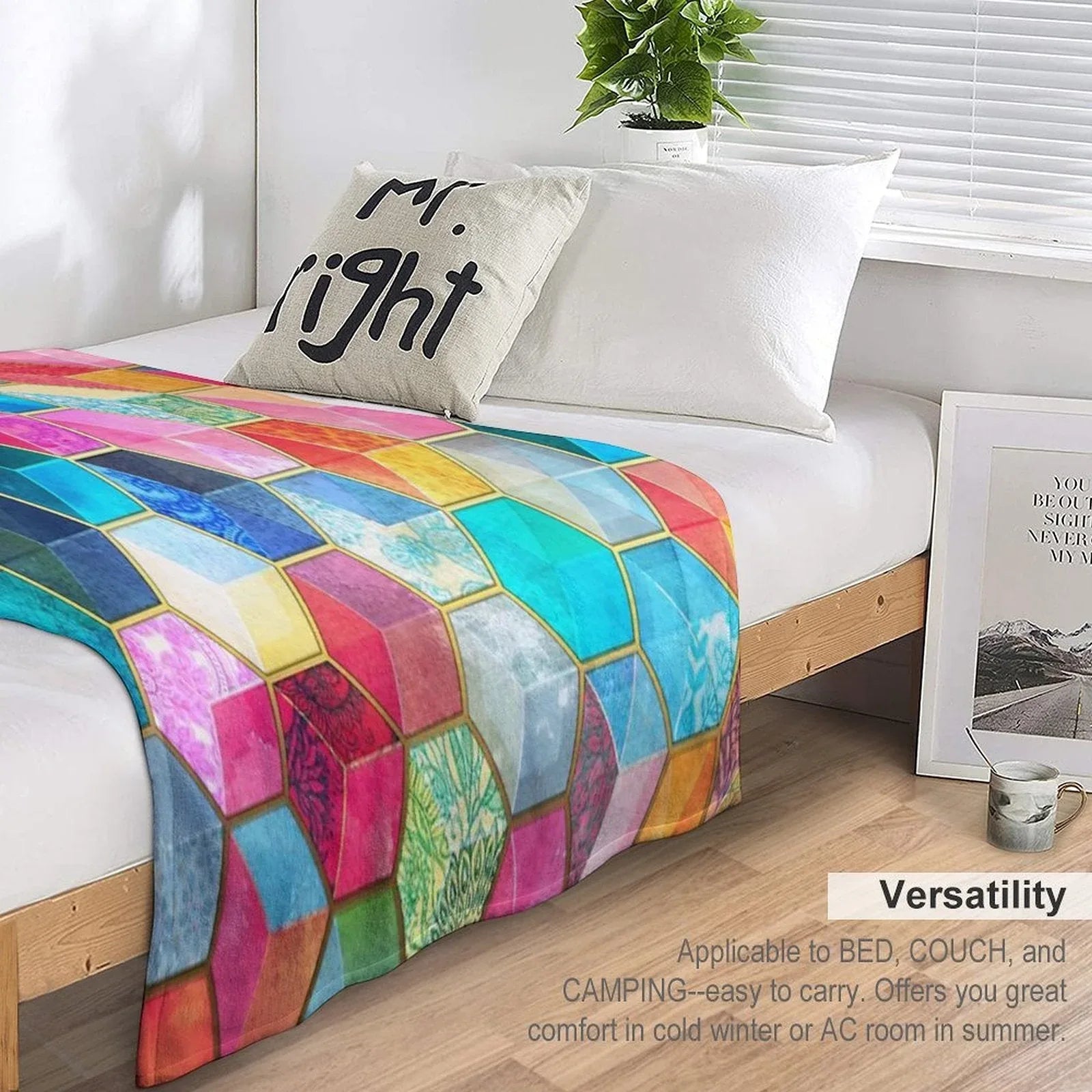 Crystal Bohemian Honeycomb Cubes - Colorful Hexagon Pattern Throw Blanket