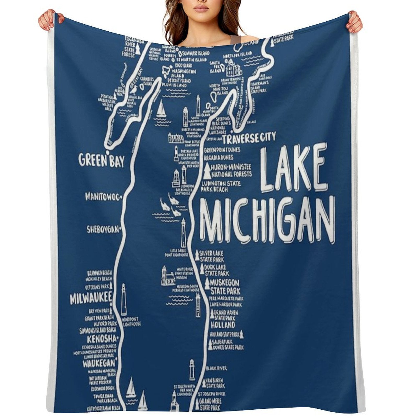 Lake Michigan Map Anti-pilling Throw Blanket