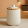 Cream Textured Storage Ottoman Removable Lid Walnut