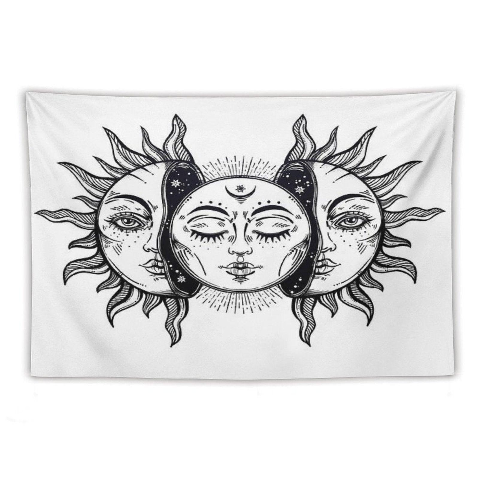 Vintage Solar Eclipse Sun And Moon Tapestry