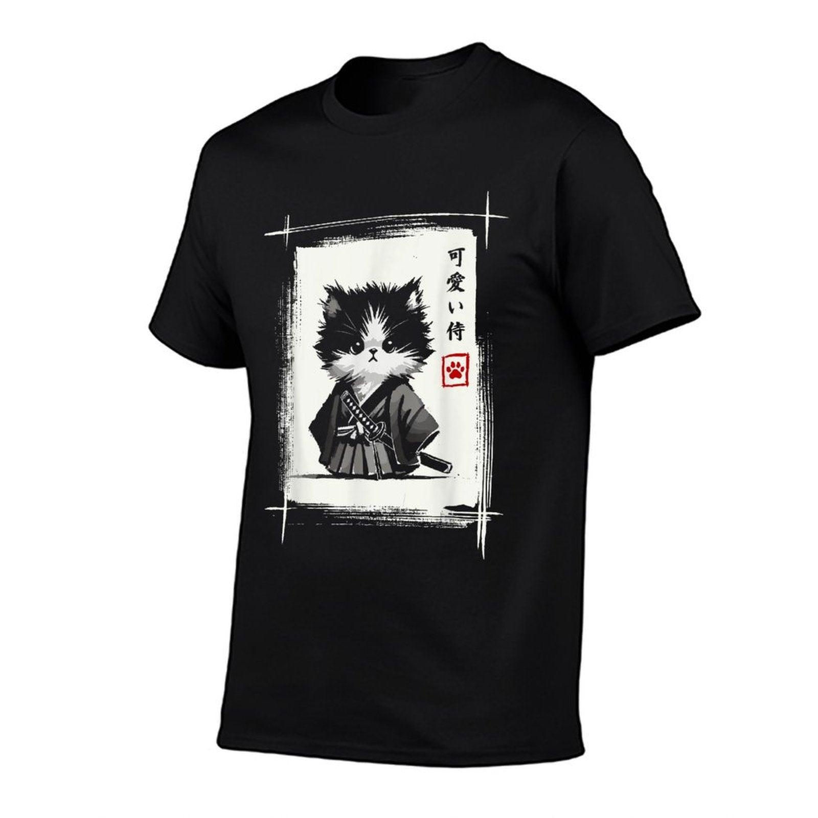 Samurai Cat Japanese Art Sumi-e Novelty Kawaii Funny Cat  Durable T-Shirt