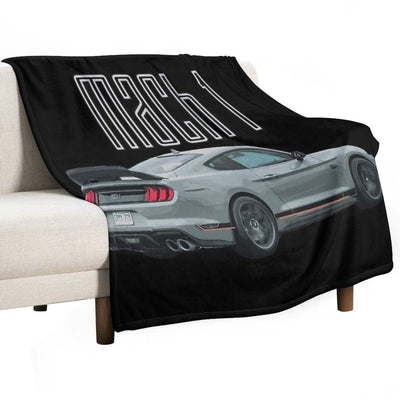 MACH 1 Mustang GT 5.0L V8 Performance Car Fighter Jet Gray Rear Sustainable Throw Blanket