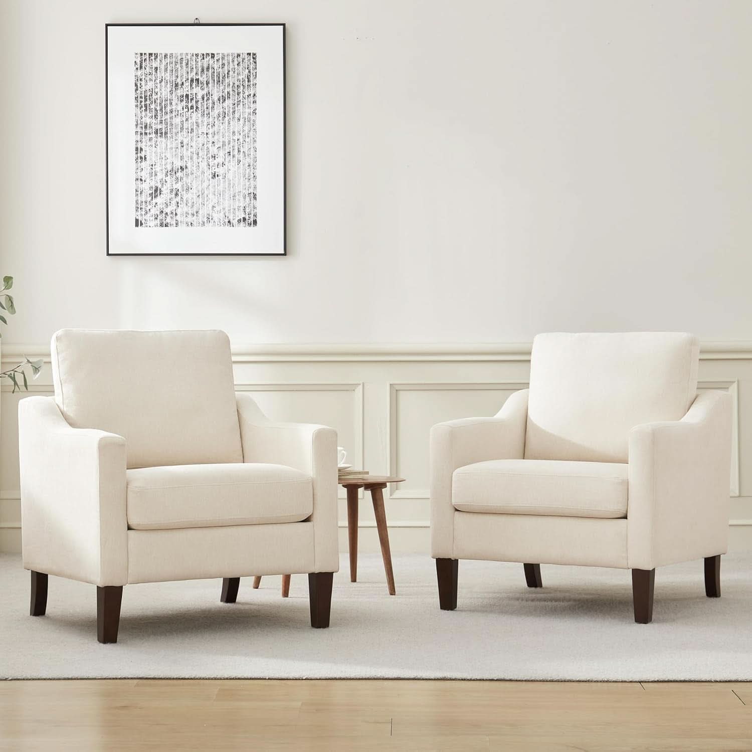 Beige Upholstered Mid Century Modern Accent Armchair