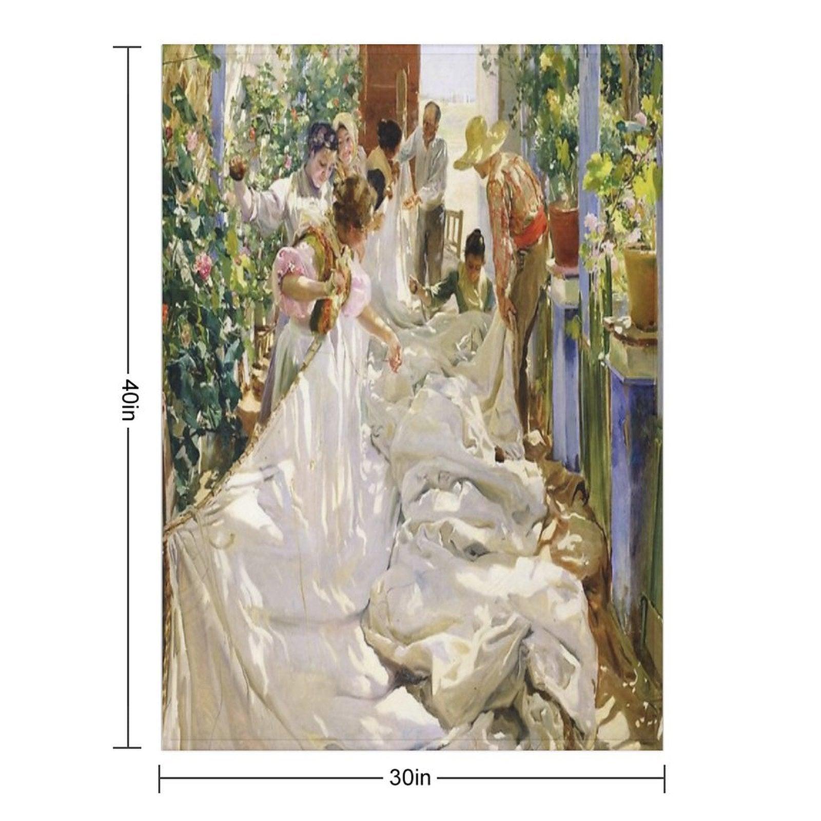Joaquín Sorolla - Sewing The Sail Throw Blanket