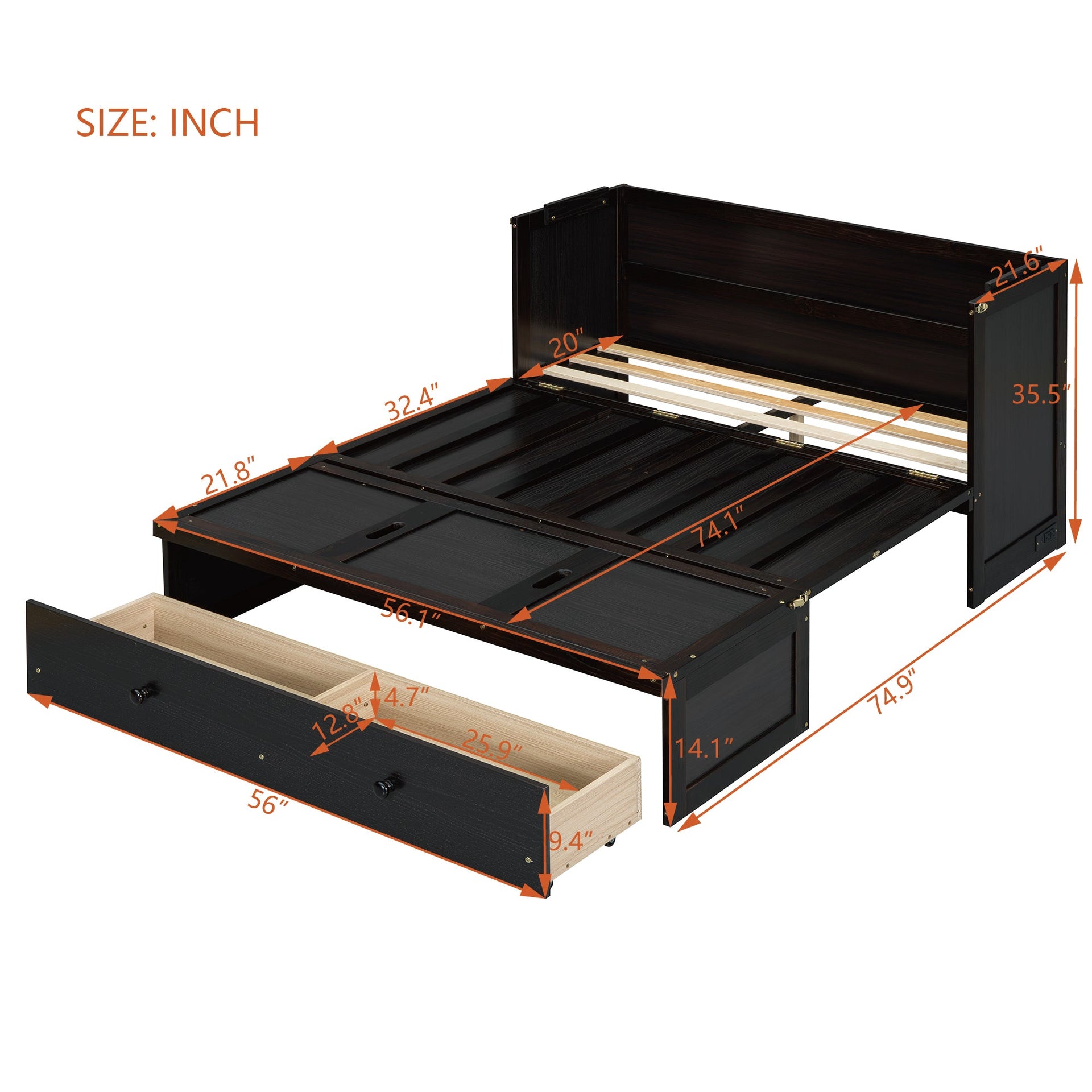 Space-Saving Full Size Murphy Bed with USB Port and Large Drawer Storage