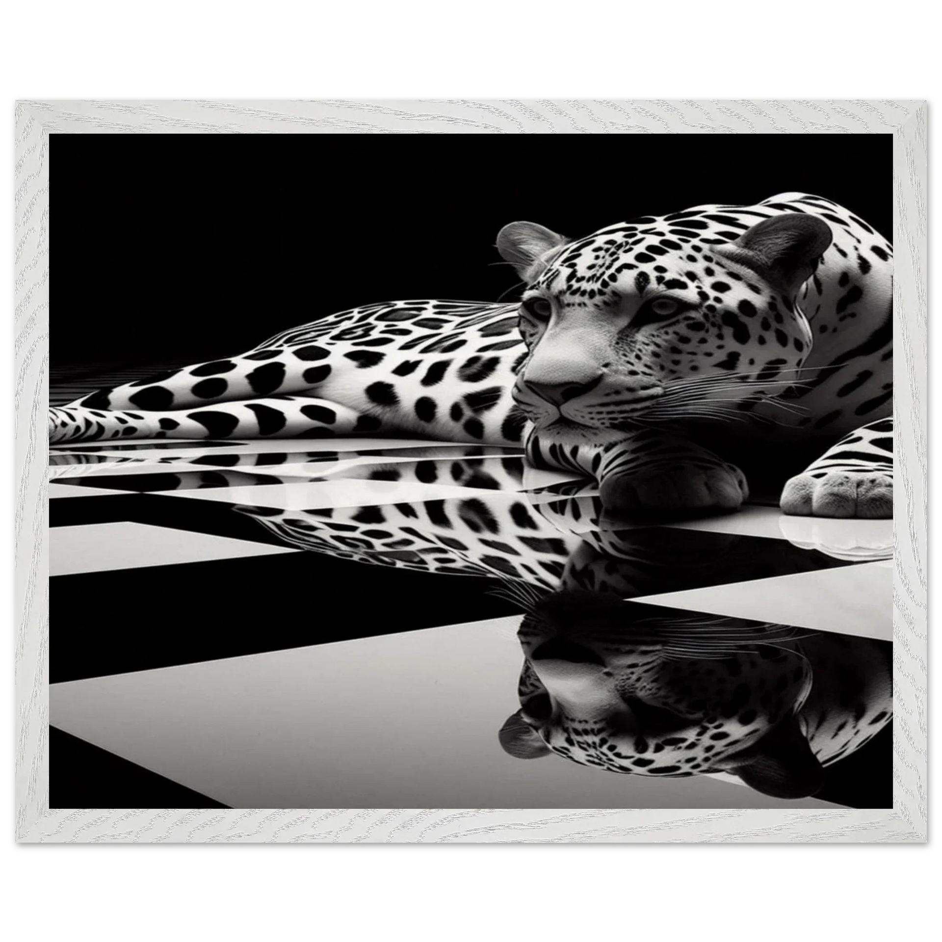 Leopard Black and White Mounted Framed Poster – Premium Oak or Ash Frame