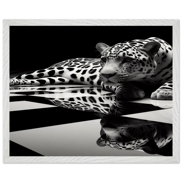 Leopard Black and White Mounted Framed Poster – Premium Oak or Ash Frame