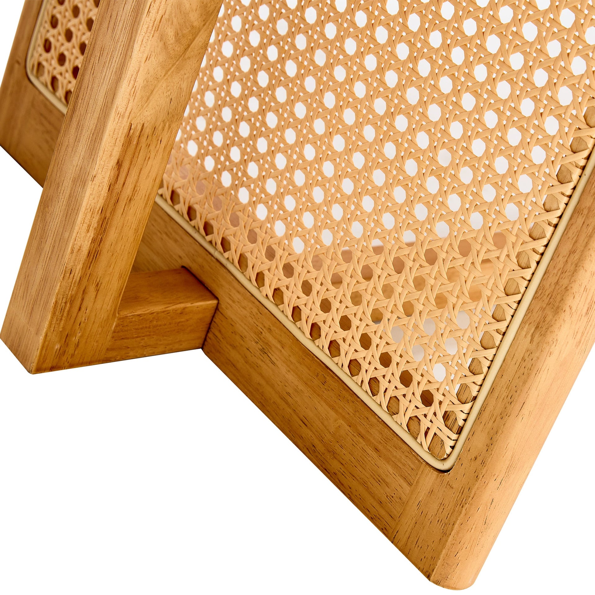 Natural Rubberwood and Solid Wood Coffee Table with Rattan Weave, Modern Minimalist