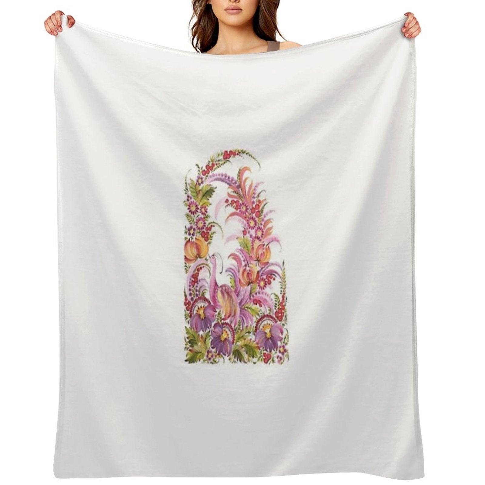 Pink Bird in Floral Bloom Throw Blanket