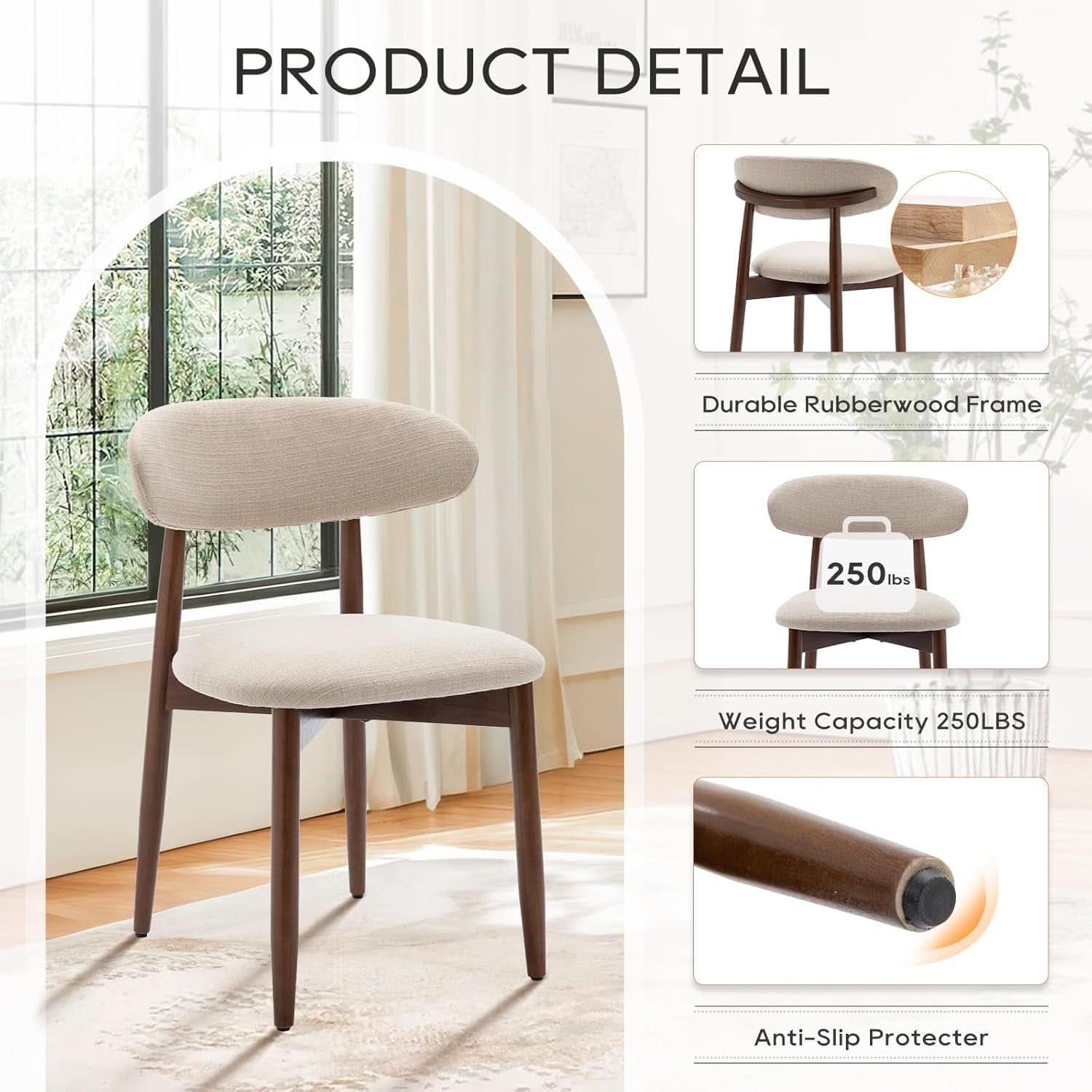 Beige Upholstered Contemporary Wood Dining Chair Set