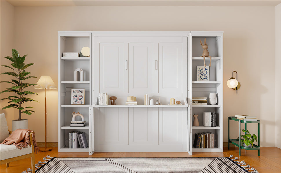 Queen Size Murphy Bed with Desk and Bookshelf