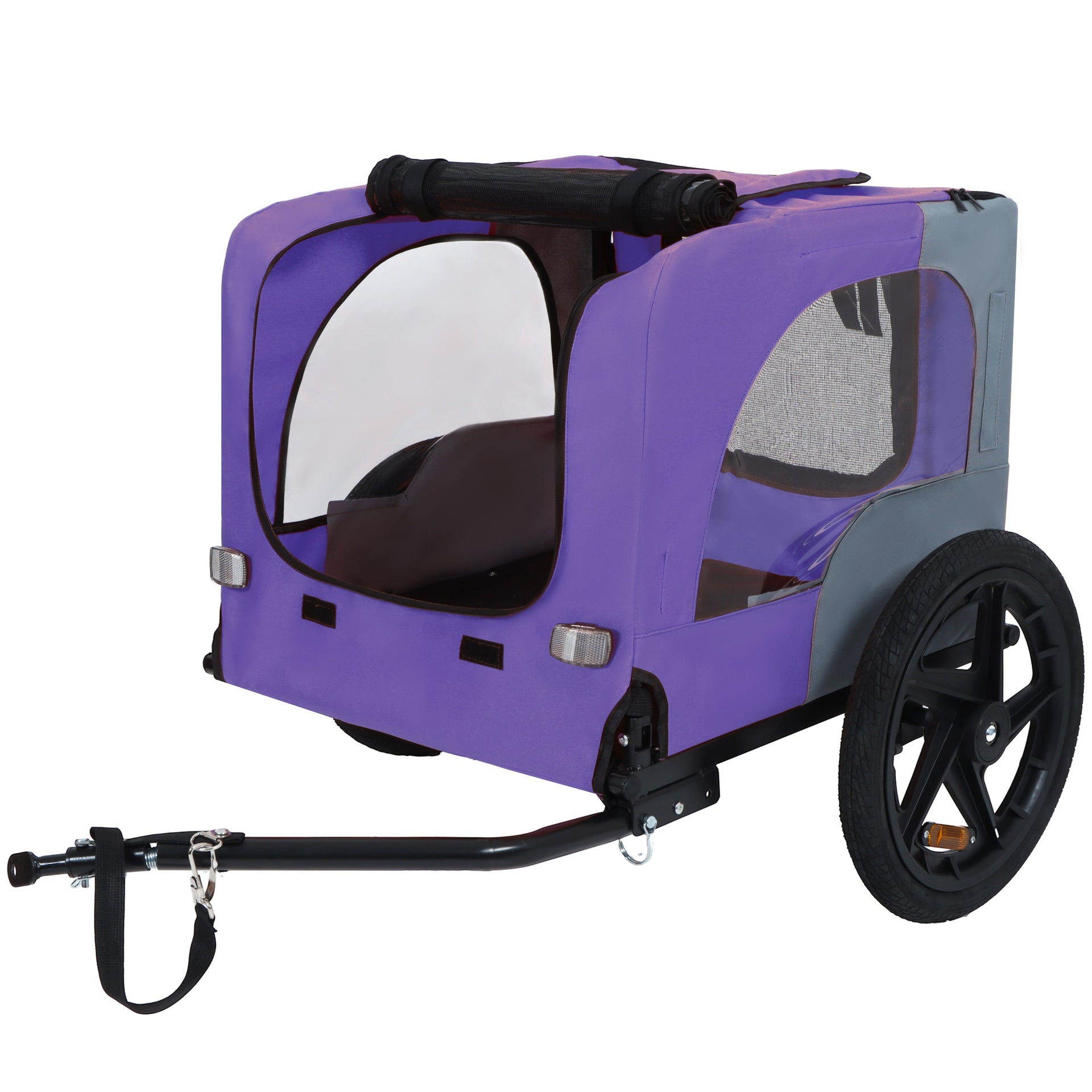 Outdoor Heavy Duty Collapsible Pet Bike Trailer with 16-Inch All-Terrain Wheels & Universal Hitch – Foldable Dog/Cargo Carrier Cart for Bicycles, purple