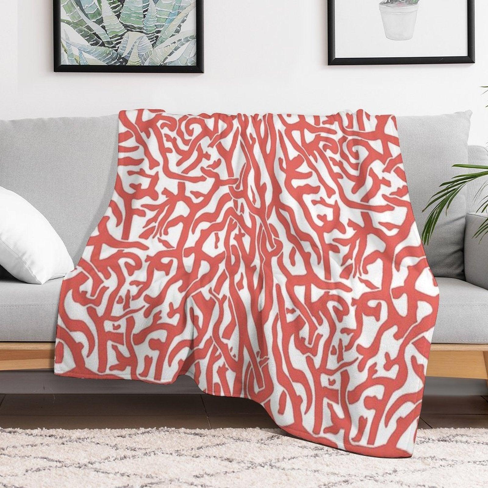 Coral Reef Pattern  Reddish Coral White Coastal Beach House Throw Blanket