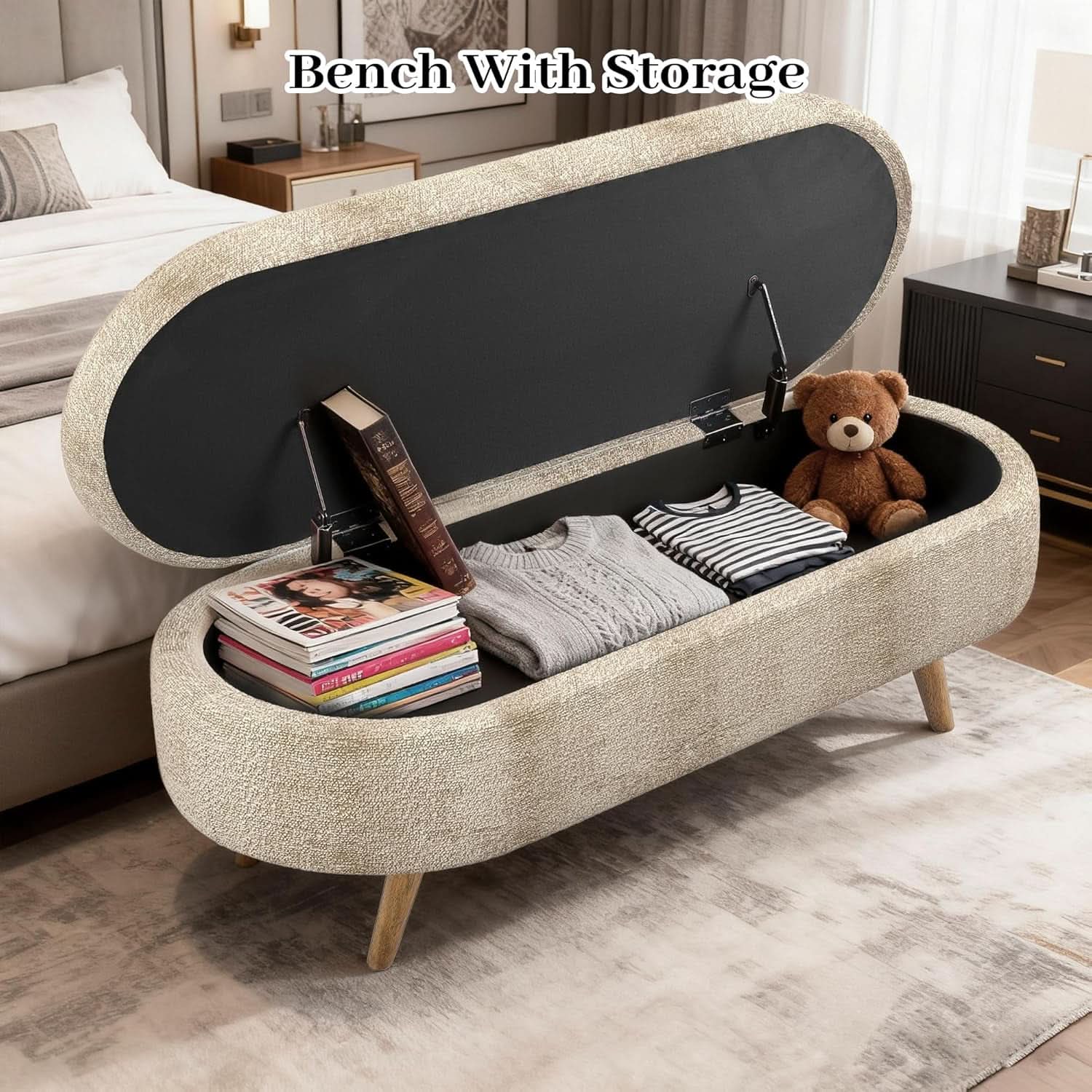 43-Inch Upholstered Storage Ottoman Bench With Hinge