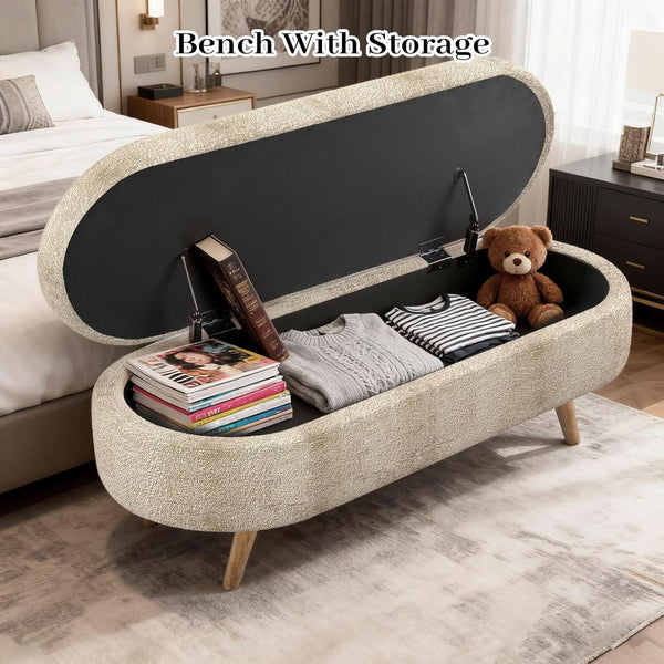 43-Inch Upholstered Storage Ottoman Bench With Hinge