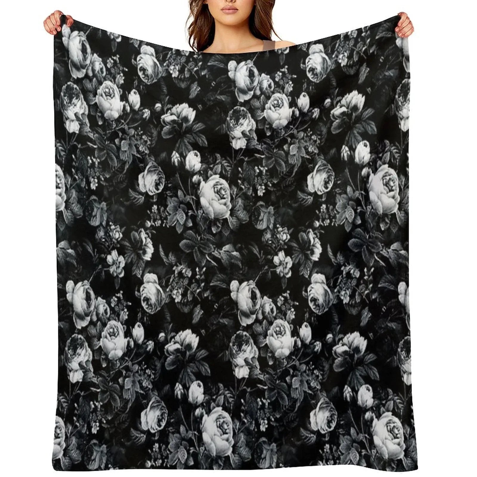 Roses Black And White Throw Blanket