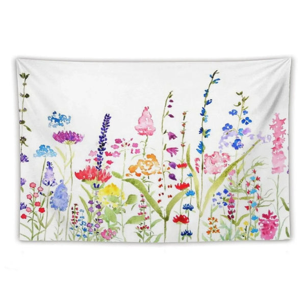Hand Painted Colorful Wild Flower Field Tapestry
