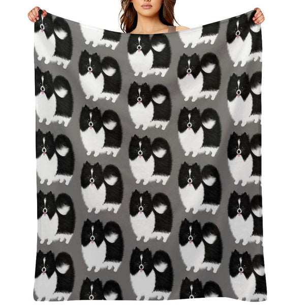 Black And White Parti Pomeranian  Cute Black And White Fluffy Dog Durable Throw Blanket