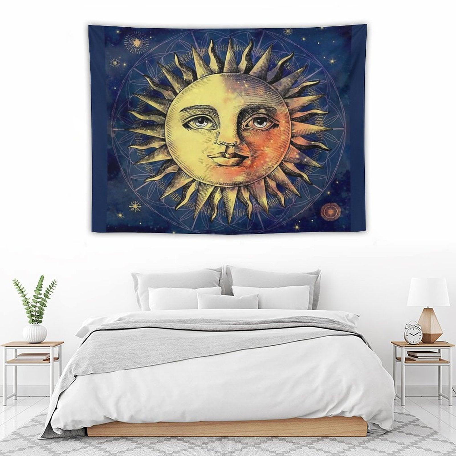 Celestial Antique Sun And Sky Watercolor Batik Tapestry
