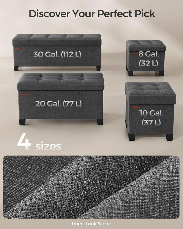 Slate Gray Storage Ottoman Bench 15x30x15.2 Inches
