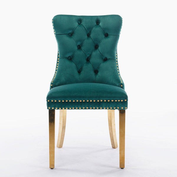 Nikki Collection Modern Tufted Solid Wood Velvet Upholstered Dining Chair with Gold Legs