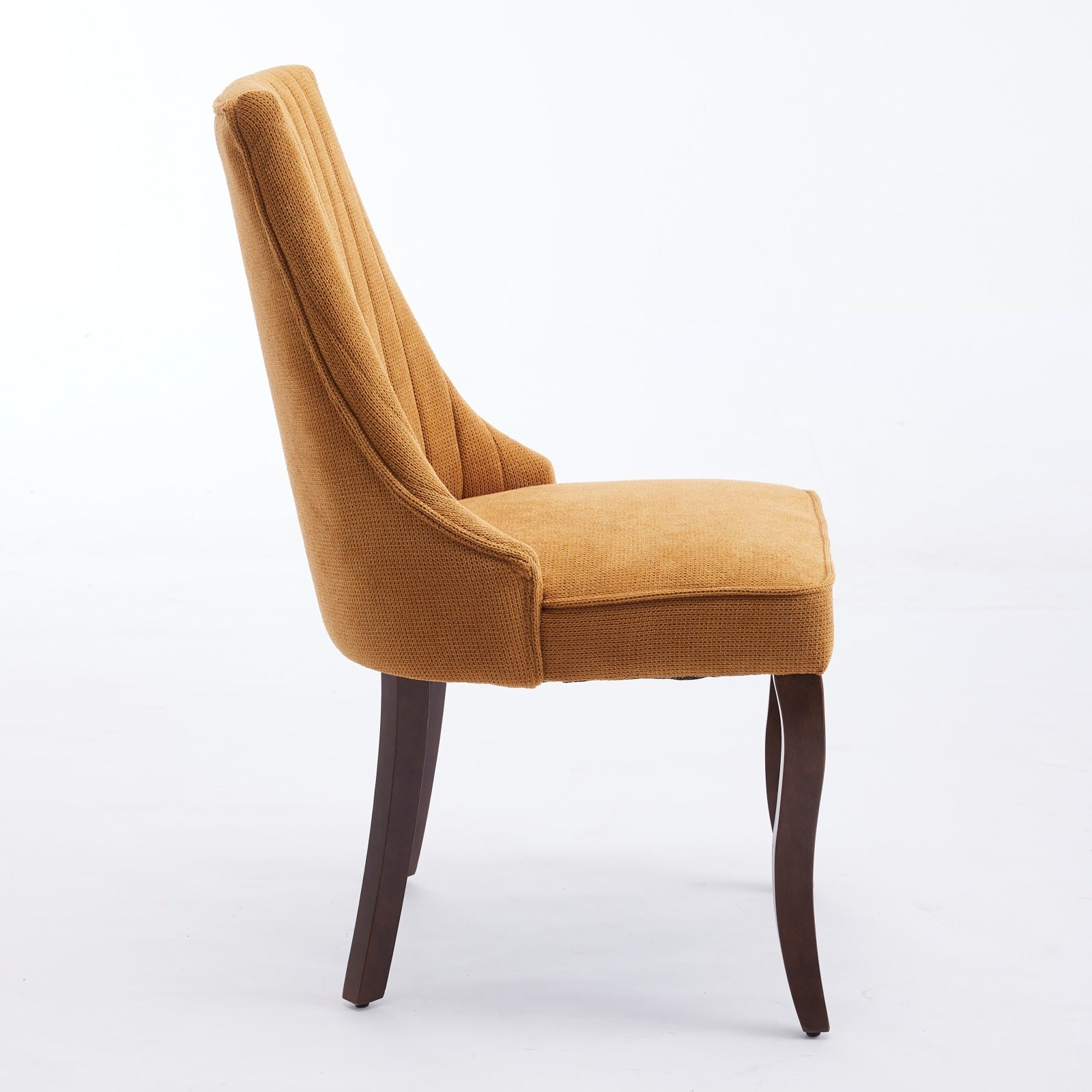 Side profile of the Set of 2 Rayon Cloth Flocking Linen Dining Chairs highlighting ergonomic backrest and plush seat.