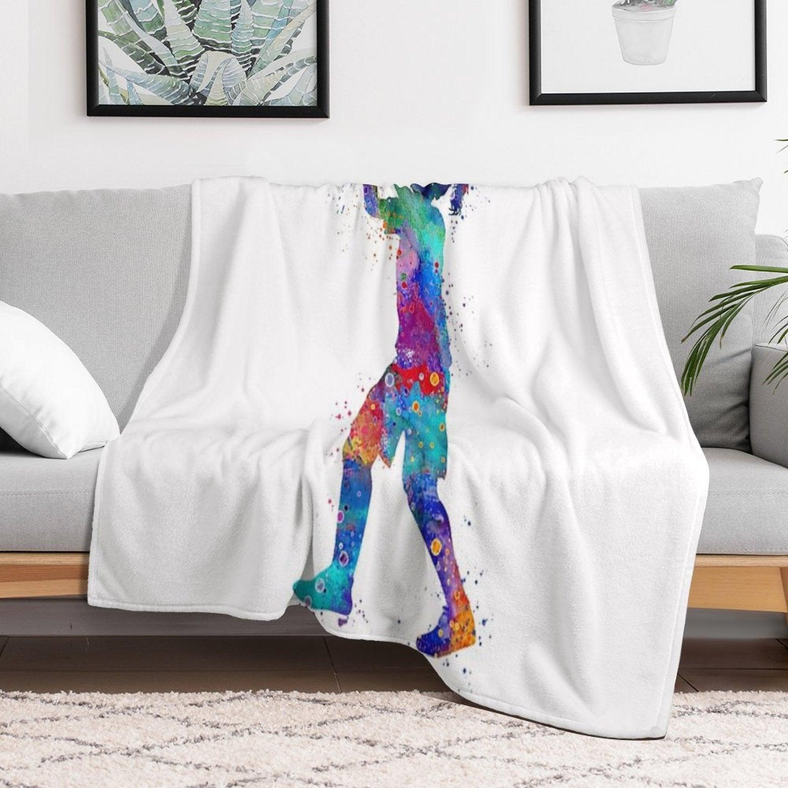 Girl Basketball Kid Watercolor Sport Gift Throw Blanket