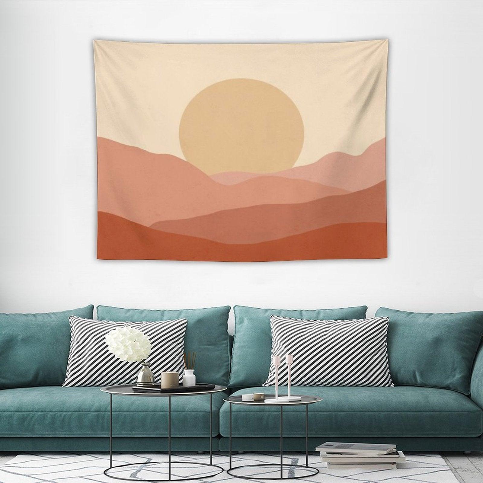 Minimalist Landscape Earth Tones Design  Muted Tones Tapestry