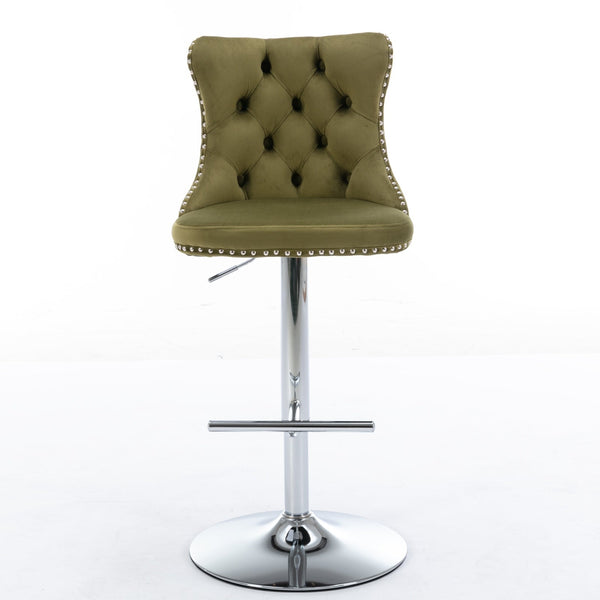 Modern Velvet Swivel Barstools with Adjustable Seat Height and Chrome Base