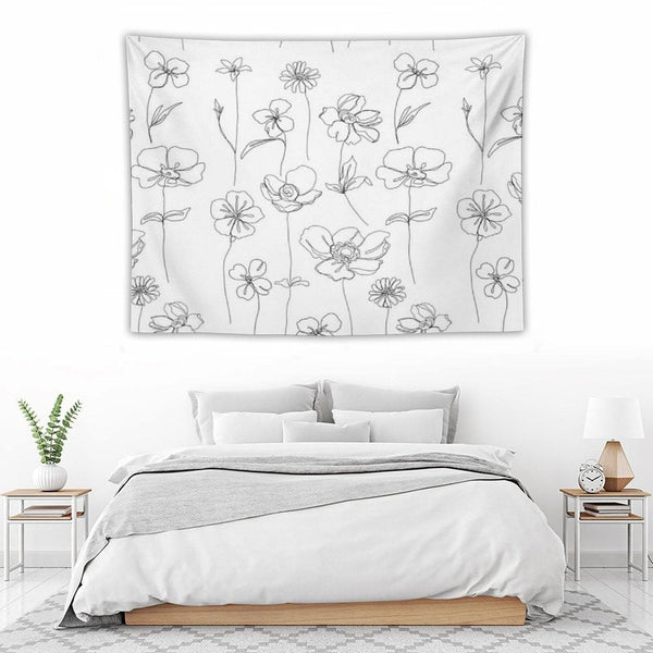 Botanical Floral Illustration - Botanicals White Tapestry