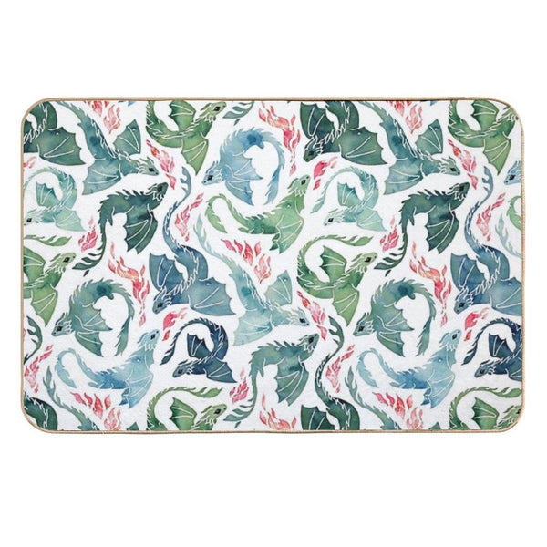 Dragon Fire Blue & Green  Non-Slip Bath Mat