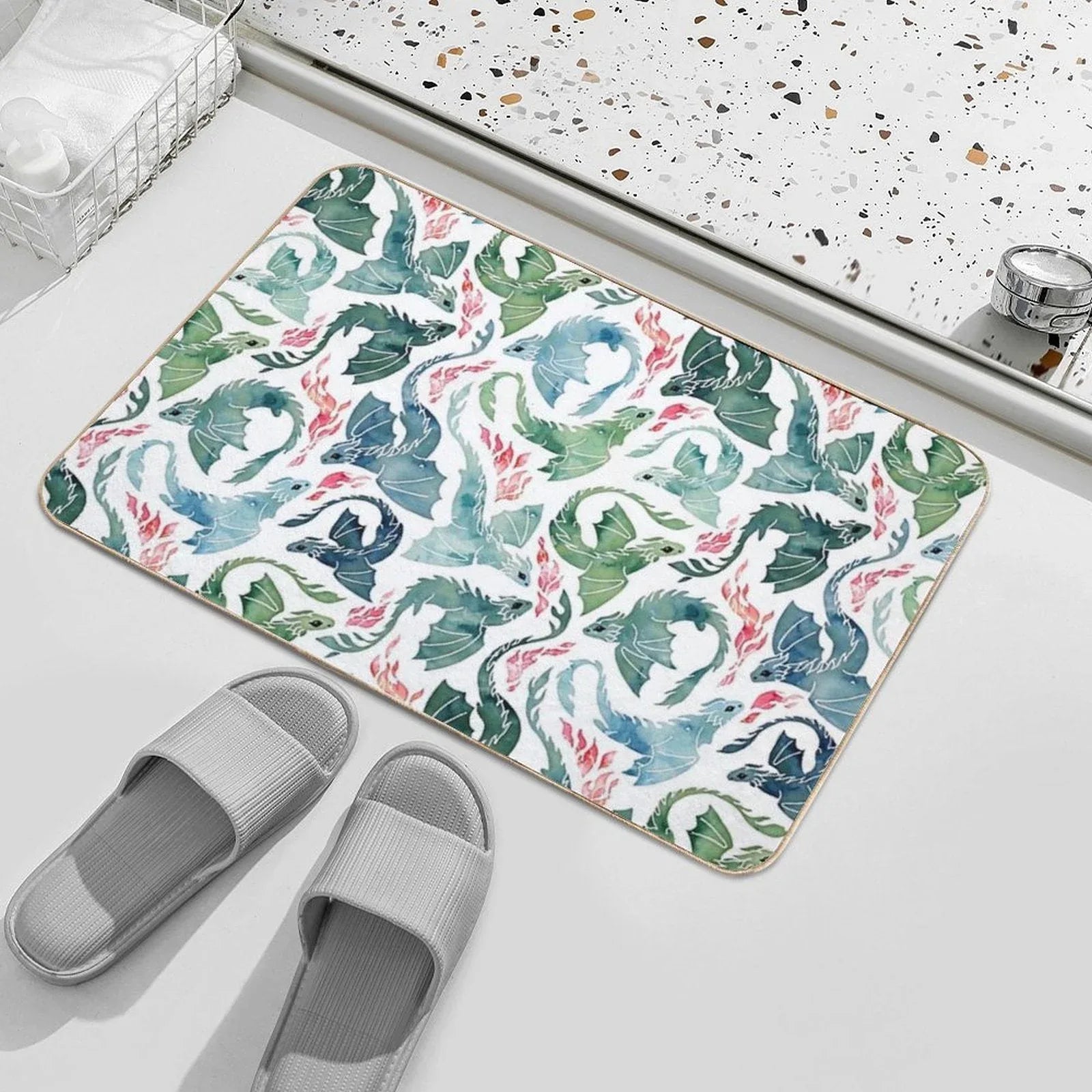 Dragon Fire Blue & Green  Non-Slip Bath Mat