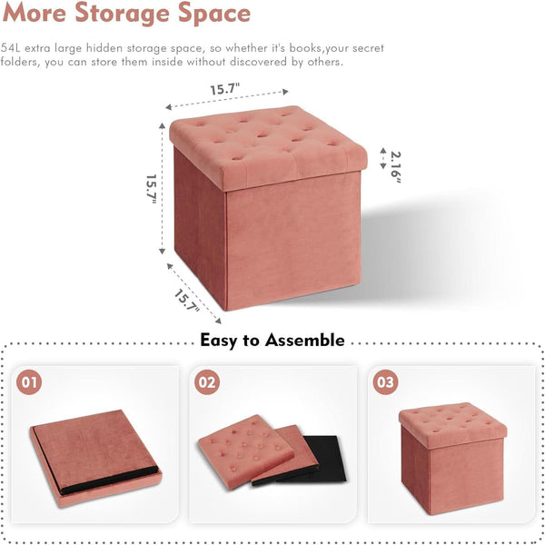 Warm Red Velvet Tufted Upholstered Storage Ottoman