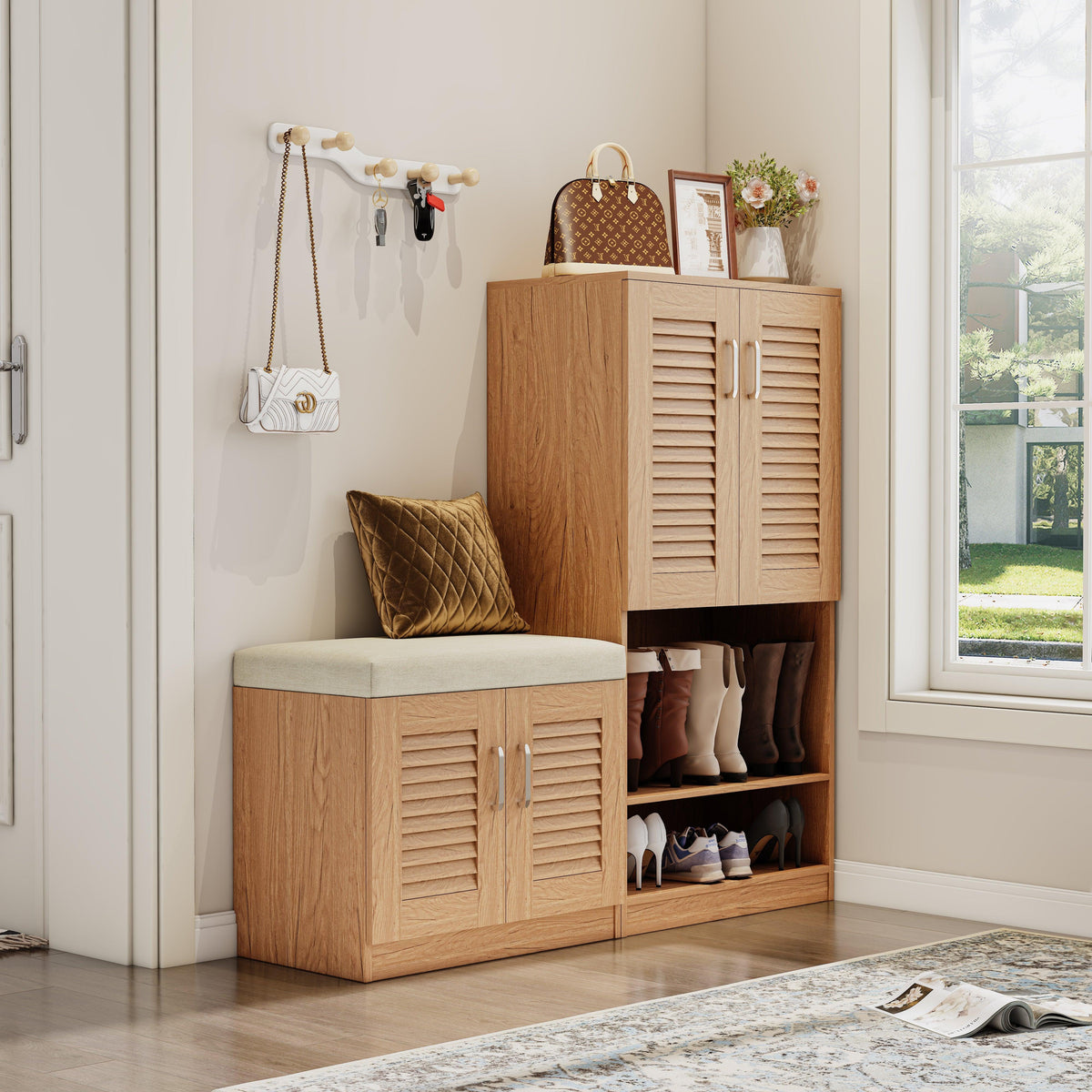 Multi Functional Shoe Storage Cabinet with Bench