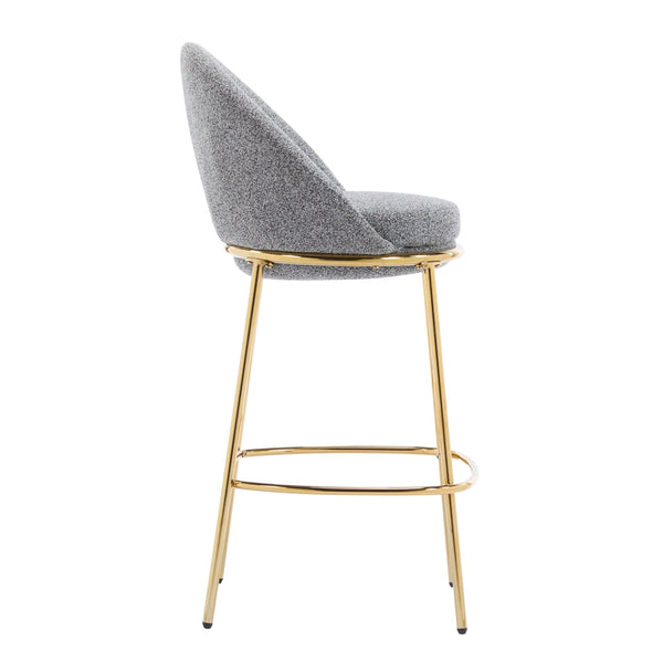 Gold & Gray Upholstered Bar Stools with Backrest – Modern Glam Counter Stools (Set of 2)