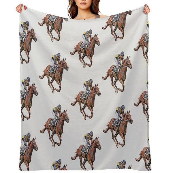Horse Racing Travel-friendly Throw Blanket
