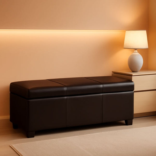 47 Inch DarkBrown Leatherette Storage Ottoman Bench