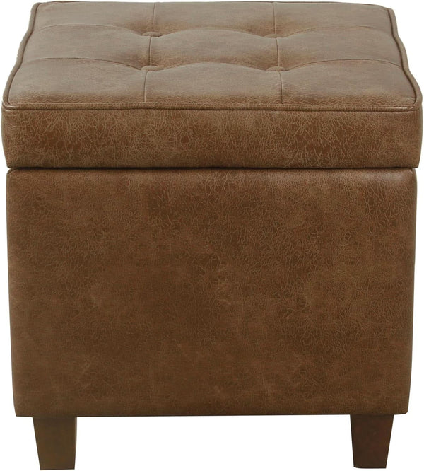 Small Distressed Brown Faux Leather Storage Ottoman