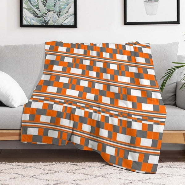 Orange Grey Square Art Anti-pilling Throw Blanket