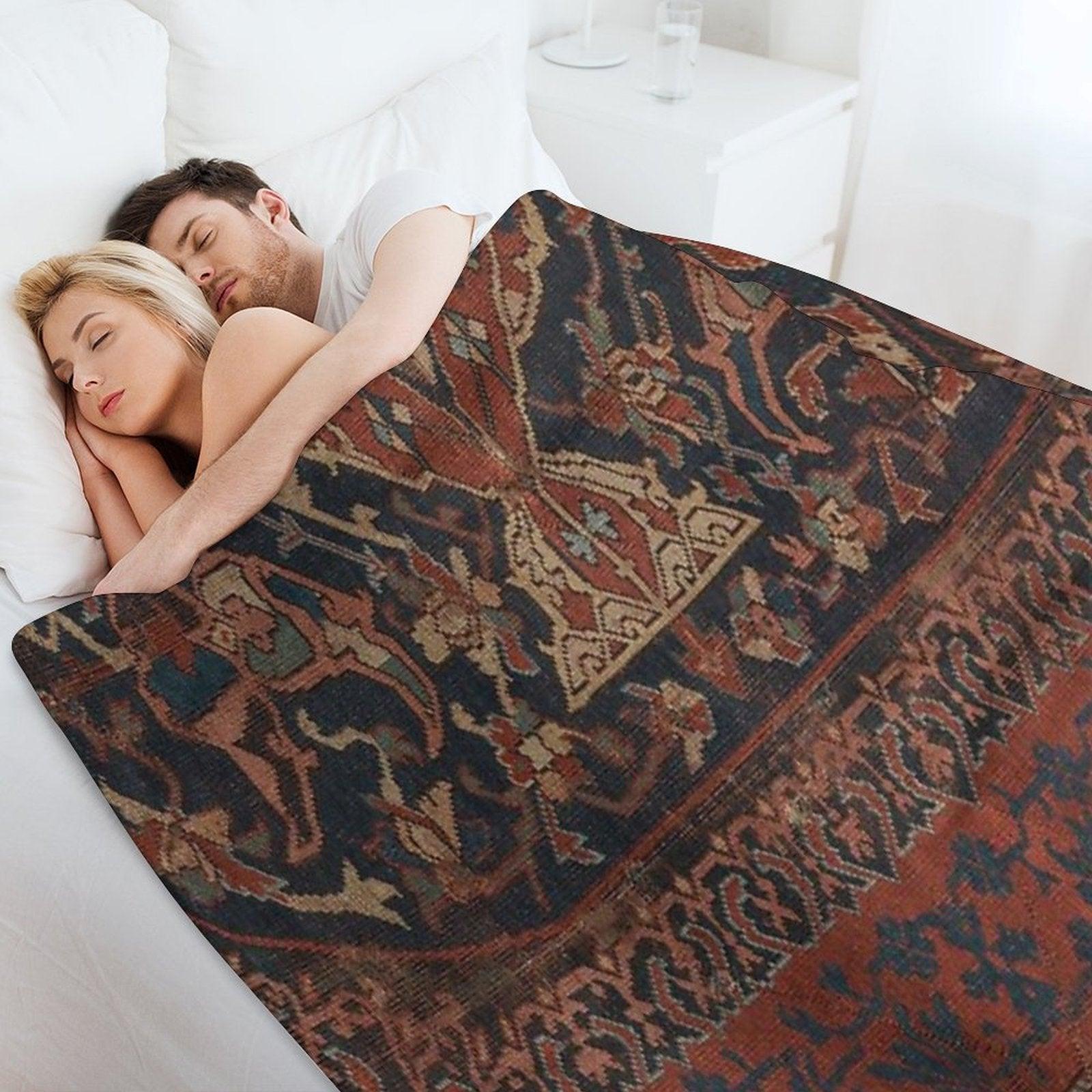Boho Chic Dark III  17th Century Colorful Medallion Red Blue Green Brown Ornate Accent Rug Pattern Throw Blanket